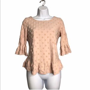 W5 | Pink Dot Embroidered Peplum Blouse T-shirt •